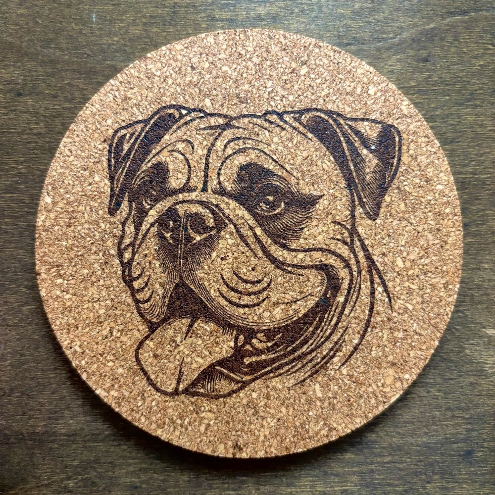 American Bulldog Face Laser Engraved Cork Coaster #2